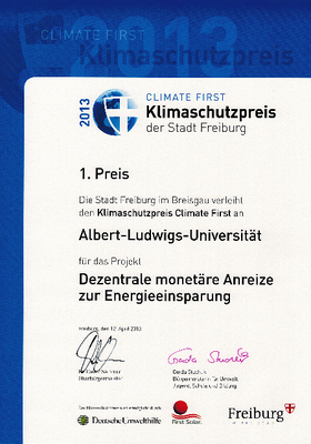 Rahmenprojekt DezMon erhält Klimaschutzpreis der Stadt Freiburg 2013 (klein)